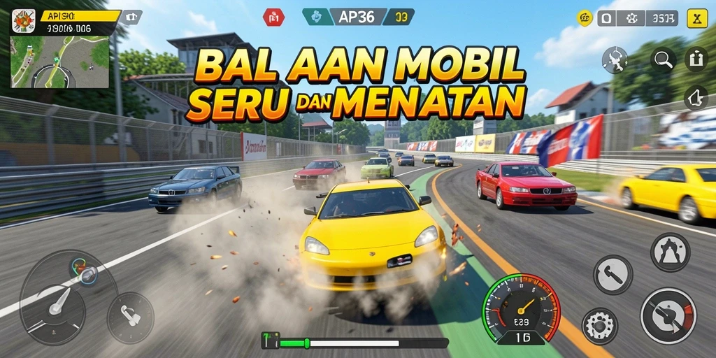 Tampilan gameplay seru dari API36 dengan balapan mobil yang cepat.