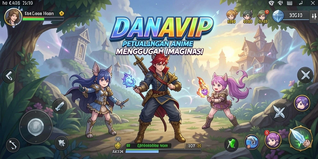 Tampilan gameplay <strong>DANAVIP</strong> menampilkan aksi dinamis dan karakter Anime yang menawan.