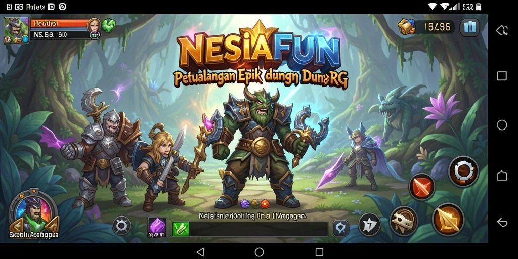 Screenshot gameplay NESIAFUN menampilkan karakter dalam petualangan RPG yang dramatis.