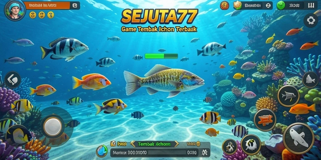 Screenshot utama SEJUTA77 menunjukkan aksi seru menembak ikan.