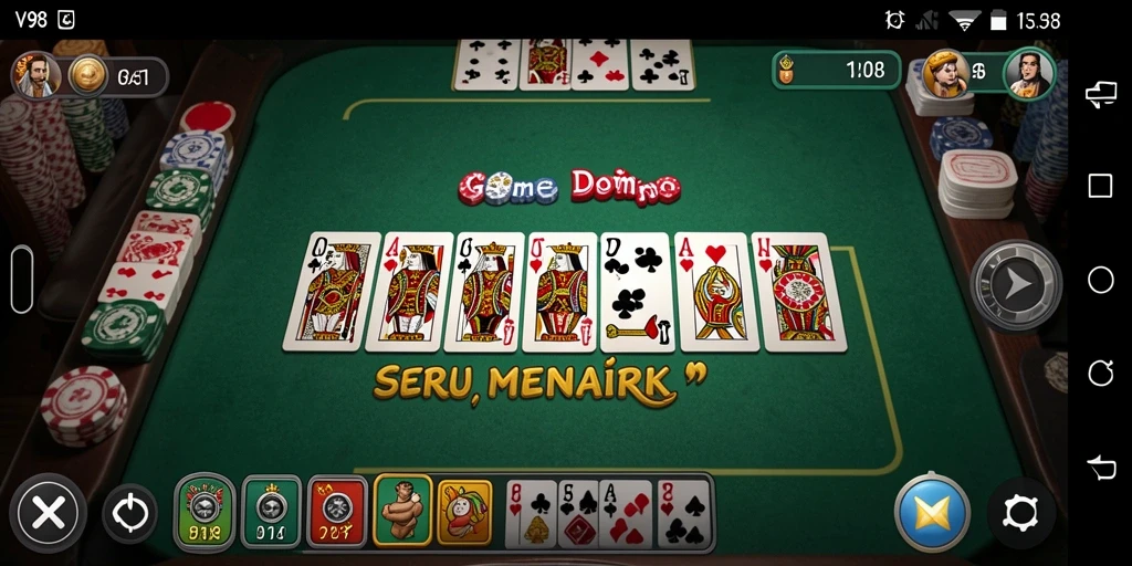 Screenshot utama V98 menampilkan gameplay Domino yang menarik.